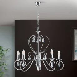 Grasiøs FIORETTO lysekrone i krom med fem lys