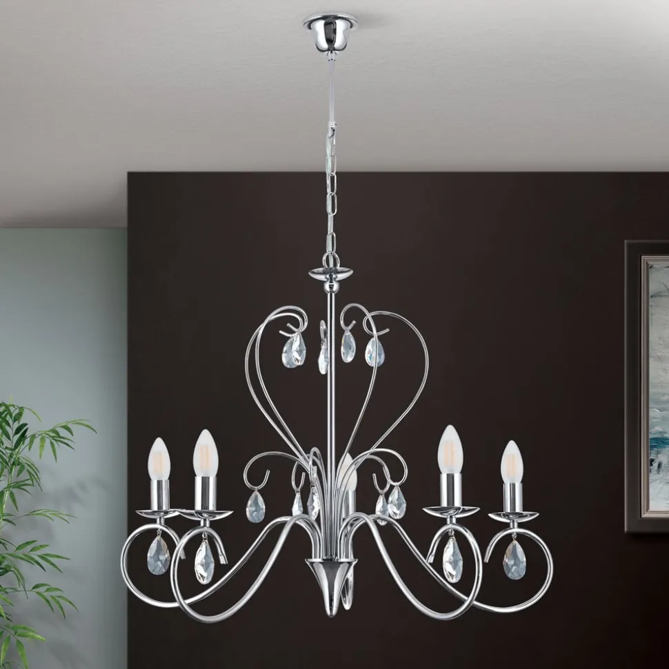 Grasiøs FIORETTO lysekrone i krom med fem lys