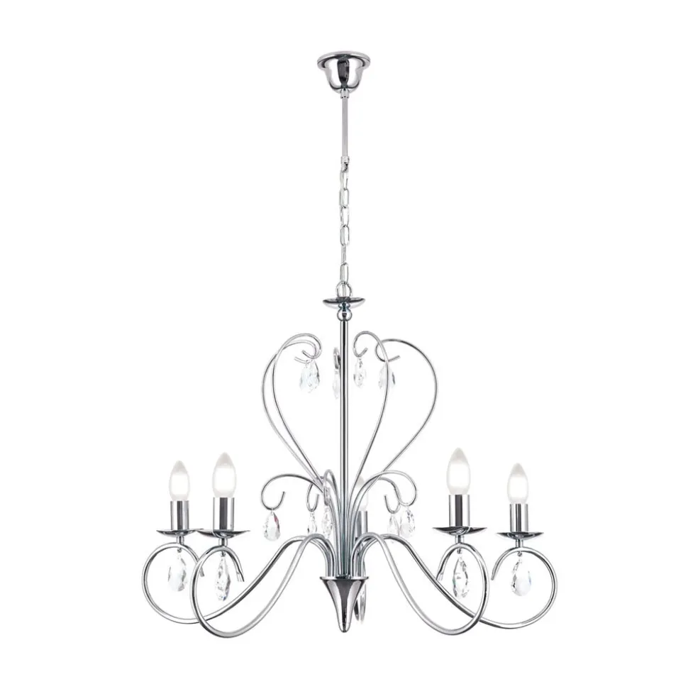 Grasiøs FIORETTO lysekrone i krom med fem lys