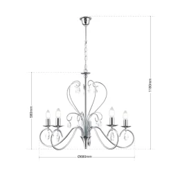 Grasiøs FIORETTO lysekrone i krom med fem lys