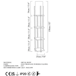 Gulvlampe 8115, svart/gull/hvit, metall/lerret, høyde 130 cm