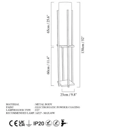 Gulvlampe 8125, svart/hvit, metall/canvas, høyde 130 cm