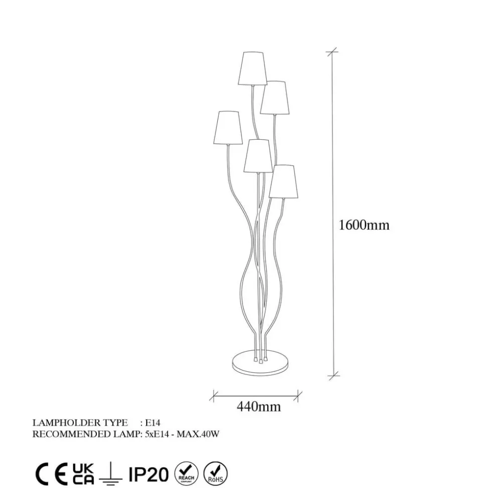 Gulvlampe Bonibon 13237 gullfarget metall Høyde 160 cm 5 lyskilder