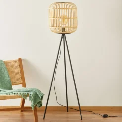 Gulvlampe Bordesley trebein med treskjerm