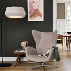 Gulvlampe Dicte, håndbundet skjerm, hvit