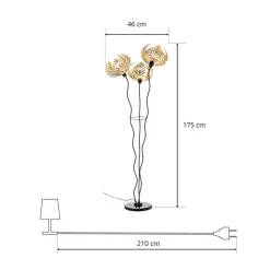 Gulvlampe Dubai, palmedekor, 3 lyskilder, gull