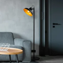 Gulvlampe Lik 4036, vippbar skjerm, svart/gull