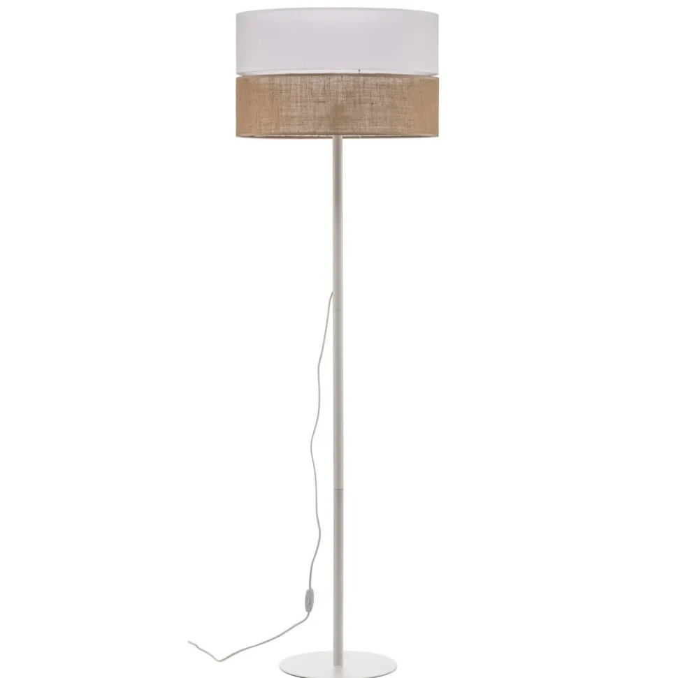 Gulvlampe Linobianco, skjerm i stoff og jute