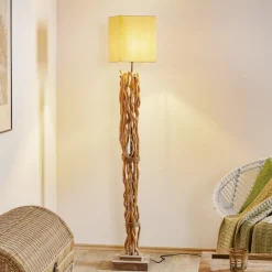 Gulvlampe Marica med stoffskjerm og treelement
