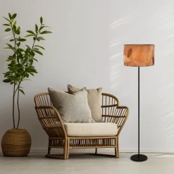 Gulvlampe Mata, brun, metall, stoff, E27