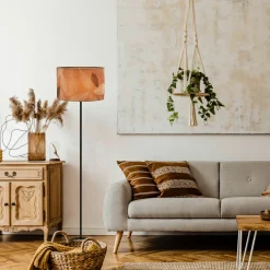 Gulvlampe Mata, brun, metall, stoff, E27