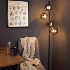 Gulvlampe Neptun med røykglasskuler, svart