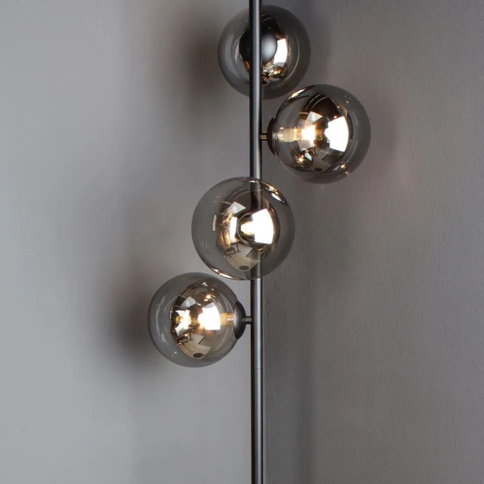 Gulvlampe Neptun med røykglasskuler, svart