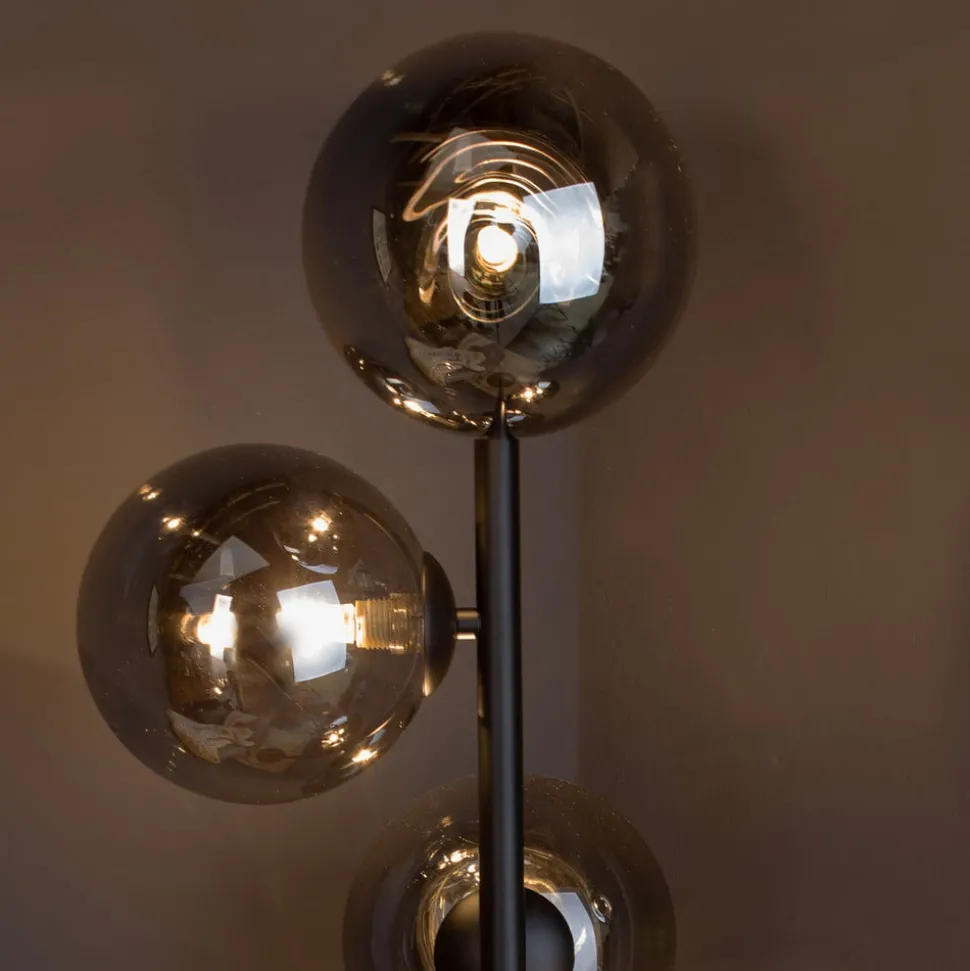 Gulvlampe Neptun med røykglasskuler, svart