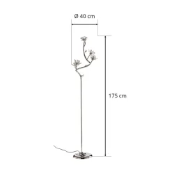 Gulvlampe Ninfea, krom, krystallblomster, 175 cm