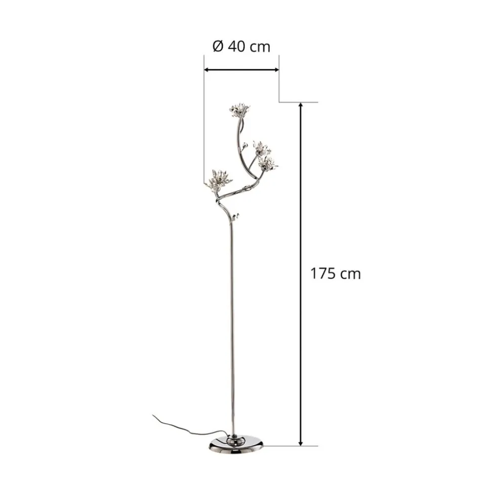 Gulvlampe Ninfea, krom, krystallblomster, 175 cm