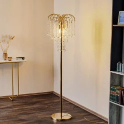 Gulvlampe Pioggia med krystallregn, gull