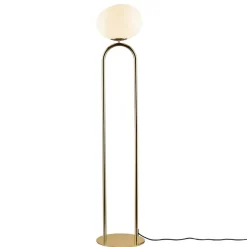 Gulvlampe Shapes med glasskjerm, hvit/messing