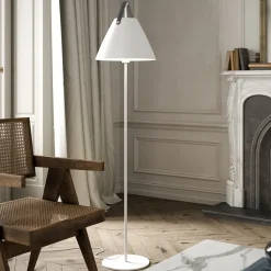Gulvlampe Strap av metall med lærreim, hvit