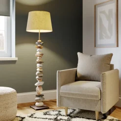 Gulvlampe Vera med stoffskjerm og steindekor