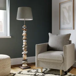 Gulvlampe Vera med stoffskjerm og steindekor