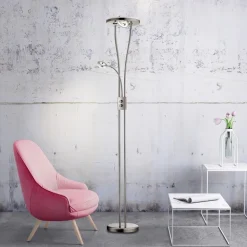 Helia LED-gulvlampe med leselampe, stål