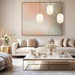 Hengelampe Alias, metall gullfarget opalglas, 3 lyskilder lang