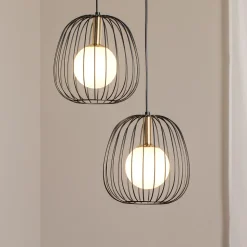 Hengelampe Bell, 2 lyskilder, svart/gull/hvit