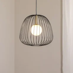 Hengelampe Bell M, Ø 33 cm, 1 lyskilde, svart/gull/hvit