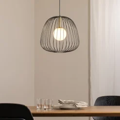 Hengelampe Bell M, Ø 33 cm, 1 lyskilde, svart/gull/hvit