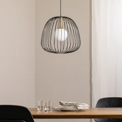 Hengelampe Bell M, Ø 33 cm, 1 lyskilde, svart/gull/hvit