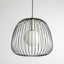 Hengelampe Bell M, Ø 33 cm, 1 lyskilde, svart/gull/hvit