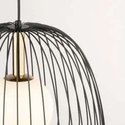 Hengelampe Bell M, Ø 33 cm, 1 lyskilde, svart/gull/hvit