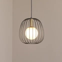 Hengelampe Bell S, Ø 24 cm, 1 lyskilde, svart/gull/hvit