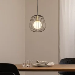 Hengelampe Bell S, Ø 24 cm, 1 lyskilde, svart/gull/hvit
