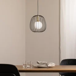 Hengelampe Bell S, Ø 24 cm, 1 lyskilde, svart/gull/hvit