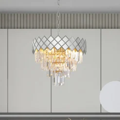 Hengelampe Carisma kromfargede glasskrystaller i metall, Ø 50 cm