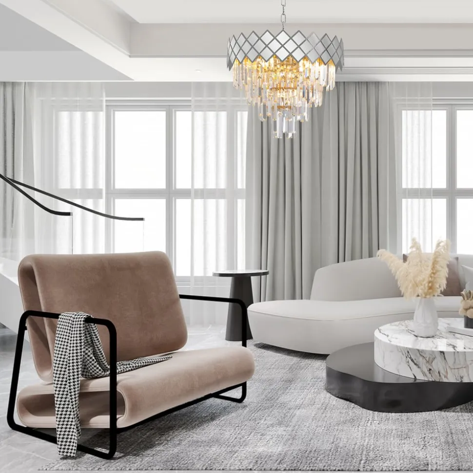 Hengelampe Carisma kromfargede glasskrystaller i metall, Ø 50 cm