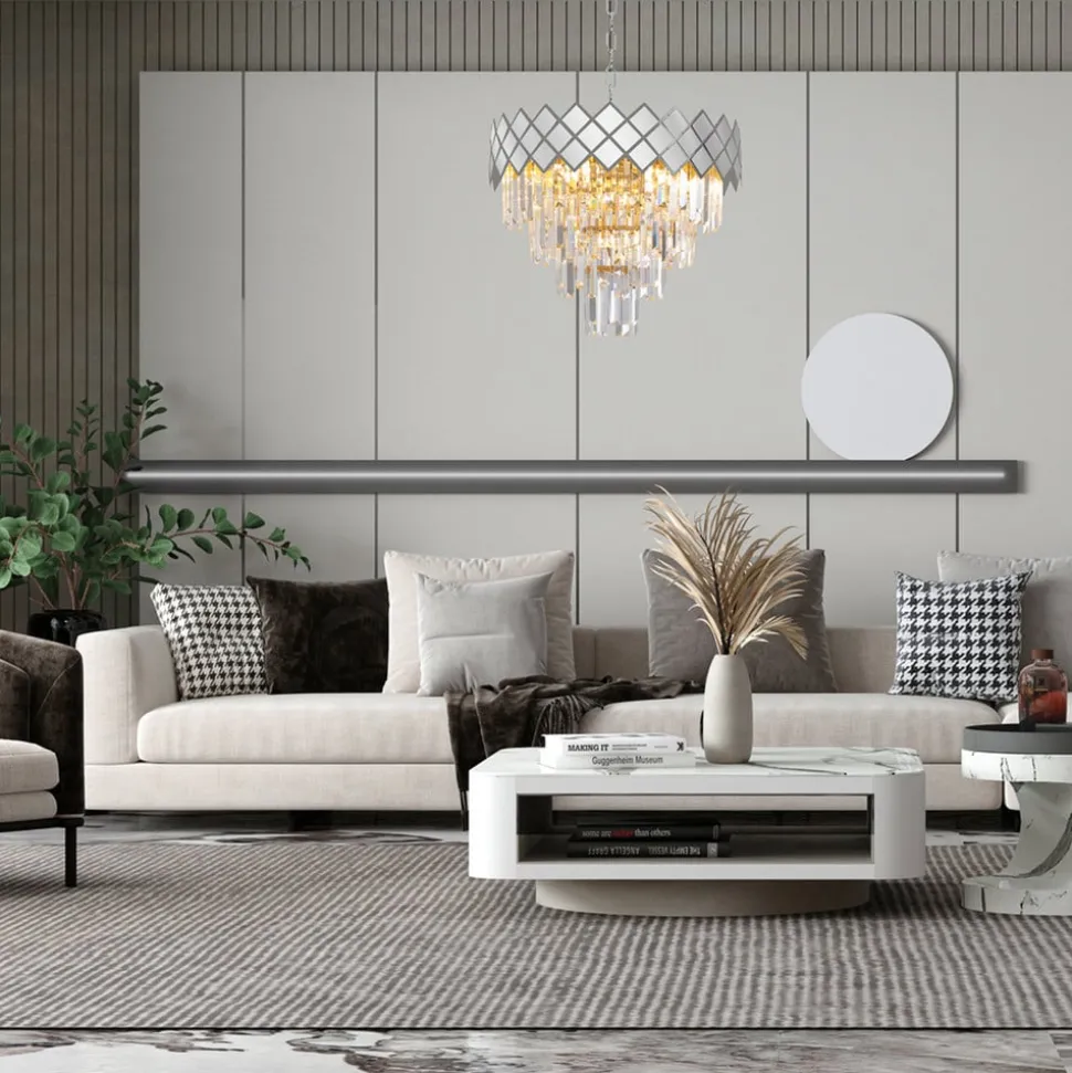 Hengelampe Carisma kromfargede glasskrystaller i metall, Ø 50 cm