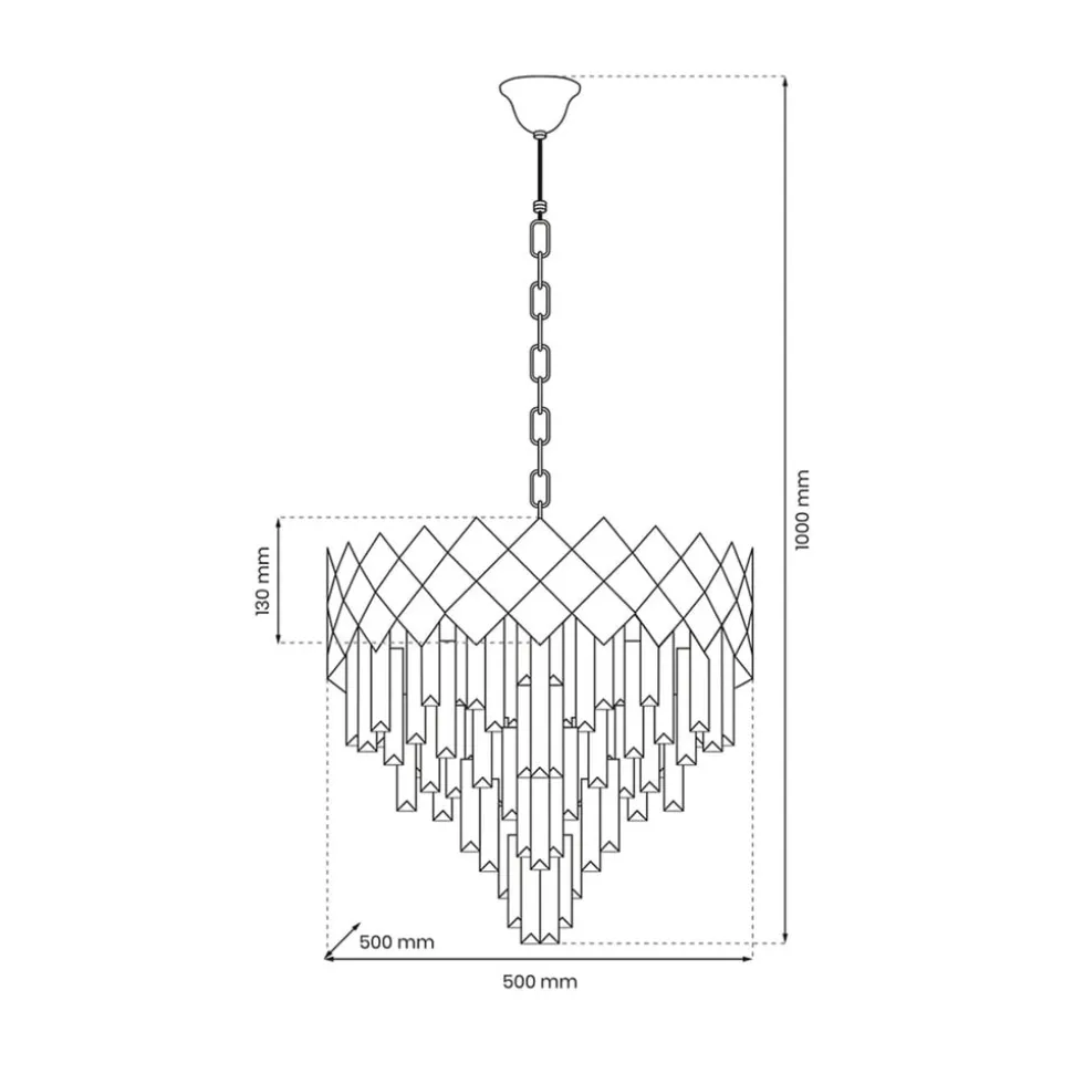 Hengelampe Carisma kromfargede glasskrystaller i metall, Ø 50 cm