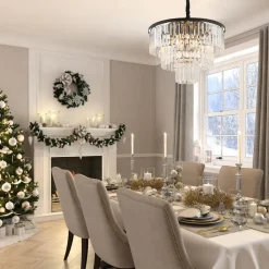 Hengelampe Cristal, gjennomsiktig/svart, Ø 56 cm