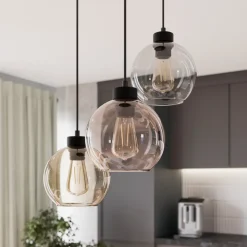 Hengelampe Cubus, Ø 50 cm, 3 lyskilder, klar/honningbrun, glass