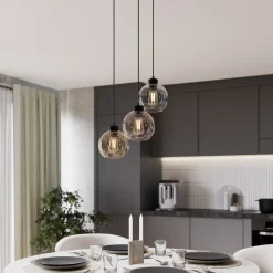 Hengelampe Cubus, Ø 50 cm, 3 lyskilder, klar/honningbrun, glass