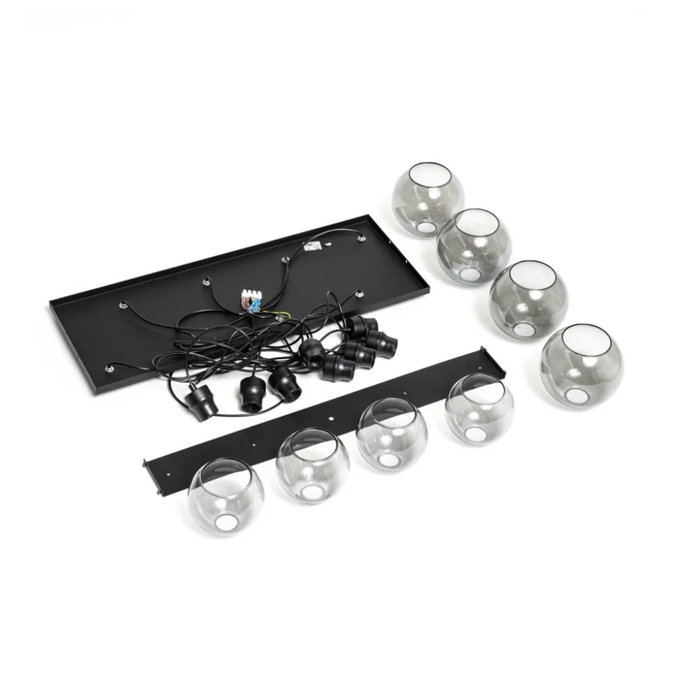 Hengelampe Cubus, 95 cm lang, 8 lyskilder, røykgrå, glass