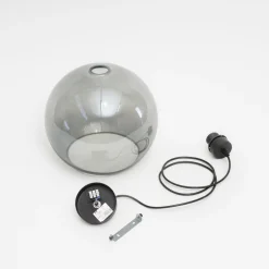 Hengelampe Cubus, røykgrå, glass, Ø 30 cm, E27