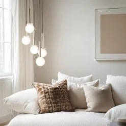 Hengelampe Daisy, 5 lyskilder, gull/hvit/svart, glass