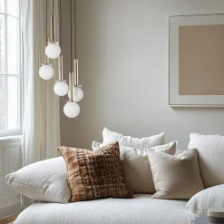 Hengelampe Daisy, 5 lyskilder, gull/hvit/svart, glass