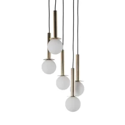 Hengelampe Daisy, 5 lyskilder, gull/hvit/svart, glass