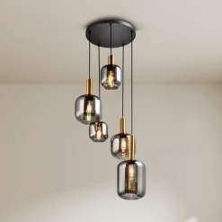 Hengelampe Fumo, røykglass, 5 lyskilder, sirkel