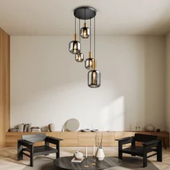 Hengelampe Fumo, røykglass, 5 lyskilder, sirkel